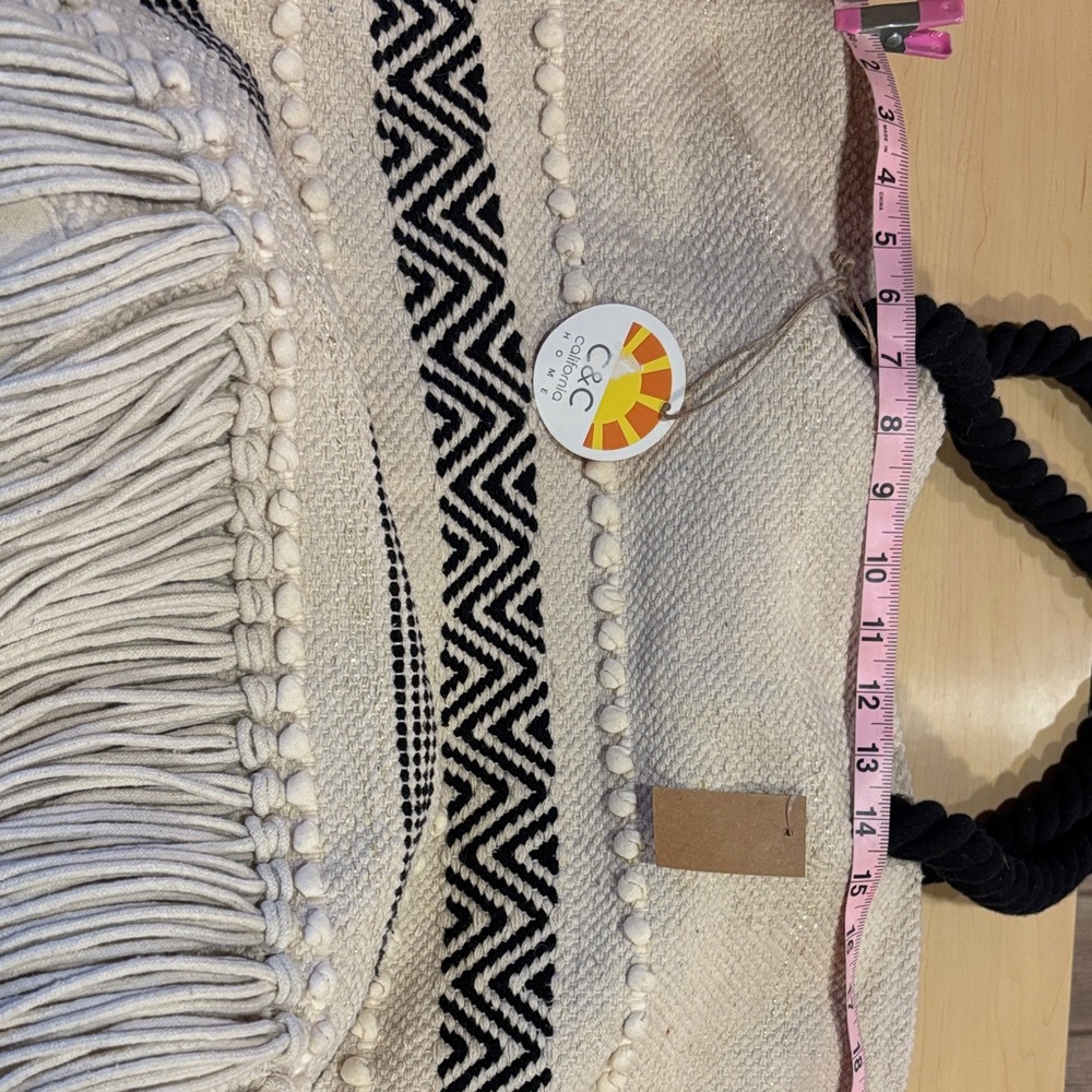 C & C  California-Cream and Black Patterned Tote with Fringe - Picture 7 of 11